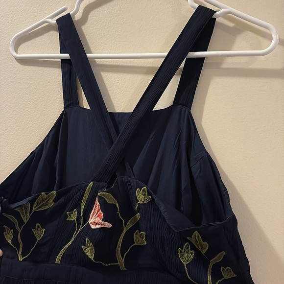 Floreat Anthropologie Navy blue maxi dress with Pink embroidered flowers- NWT-10 - Picture 6 of 7